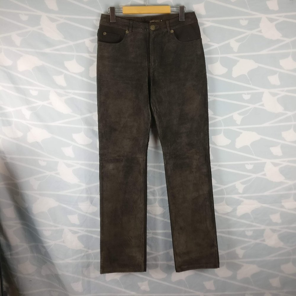High Rise Straight Leg Brown Vintage VOTRE NOM Pig Suede Pant Leather Trouser